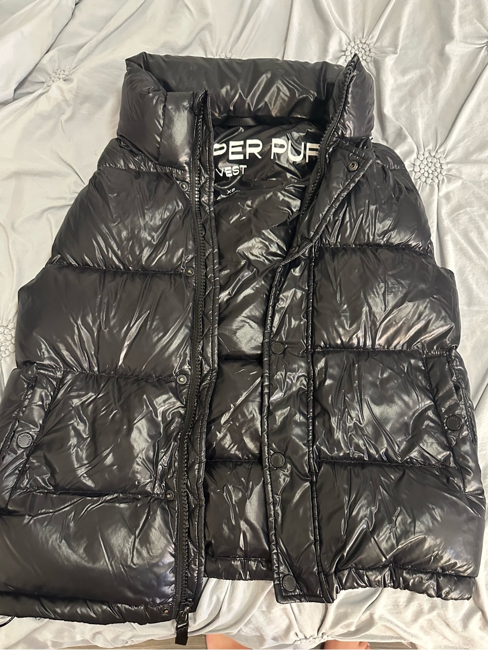 Aritzia Black Shiny Puffer Vest